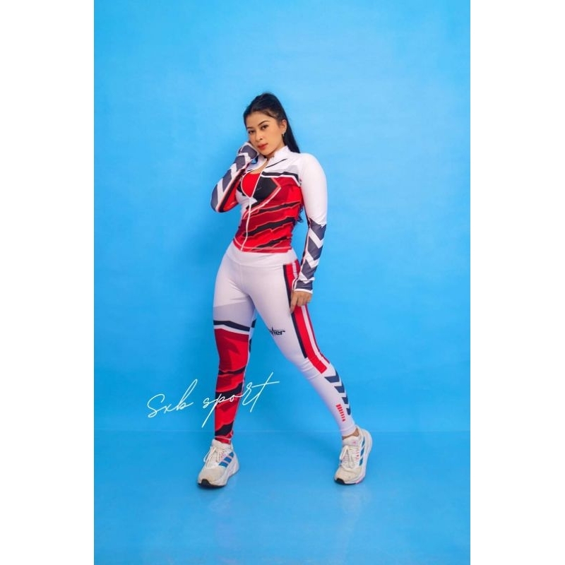 SETELAN BAJU OLAHRAGA WANITA SENAM AEROBIK SXB POWER JACKET DAN LEGGING