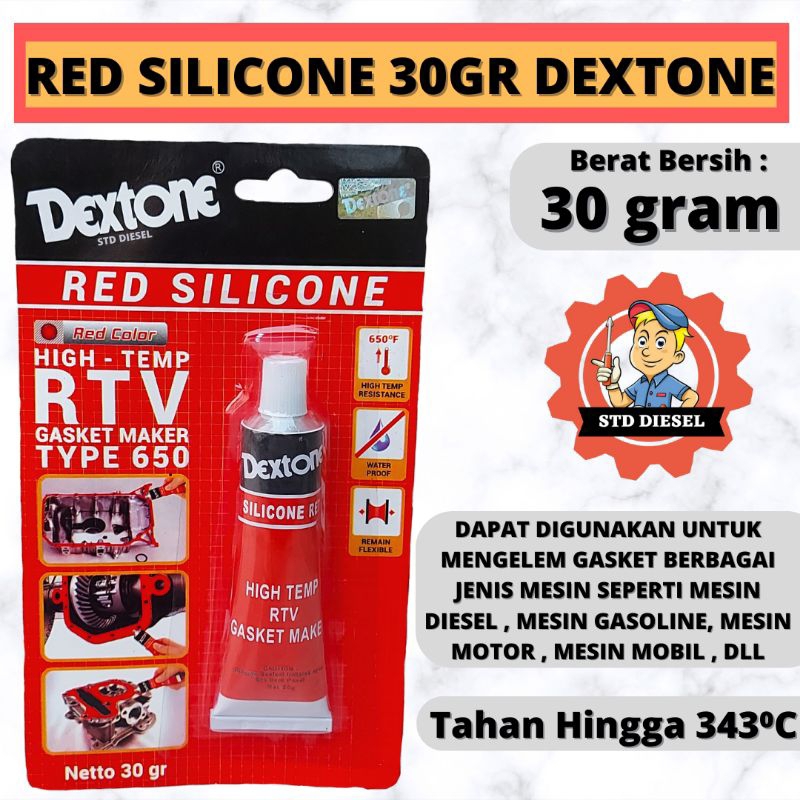 

LEM SILICONE RED MERK DEXTONE KEMASAN KECIL 30 GRAM LEM GASKET PAKING PECKING PACKING MERAH LEM RED DEXTONE 30GR