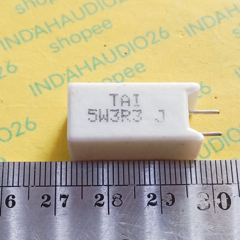 berdiri TAI 3R3 5W resistor 3.3 ohm 5 watt jarak kaki 5mm 3,3 ohm 5watt kapur