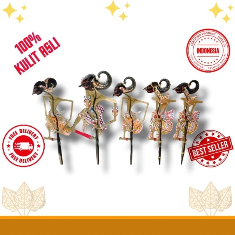 WAYANG MINI KULIT SAPI ASLI TOKOH PANDAWA LIMA PREMIUM KULIT SAPI ASLI BERGARANSI