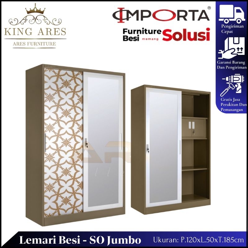 Lemari Baju Besi - Lemari Pakaian Besi Sliding 2 Pintu Jumbo