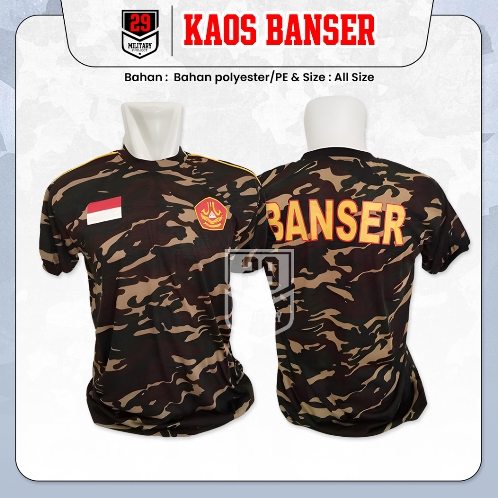 Kaos BANSER Loreng Pria Baju Doreng Nasional Lapangan Polyester PE Lengan Pendek All Size LD 106 Cm 