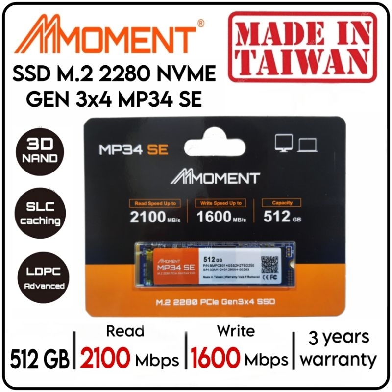 MOMENT SSD MP34 SE 512GB NVME M.2 2280 GEN 3x4