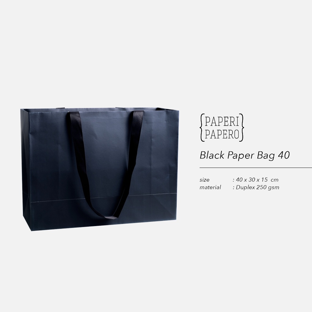 

Black Paper Bag (40x15x30 cm) - (10 Pcs) Shopping Bag / Tas Kertas / Kantong Kertas Hitam dengan Tali Pita Hitam