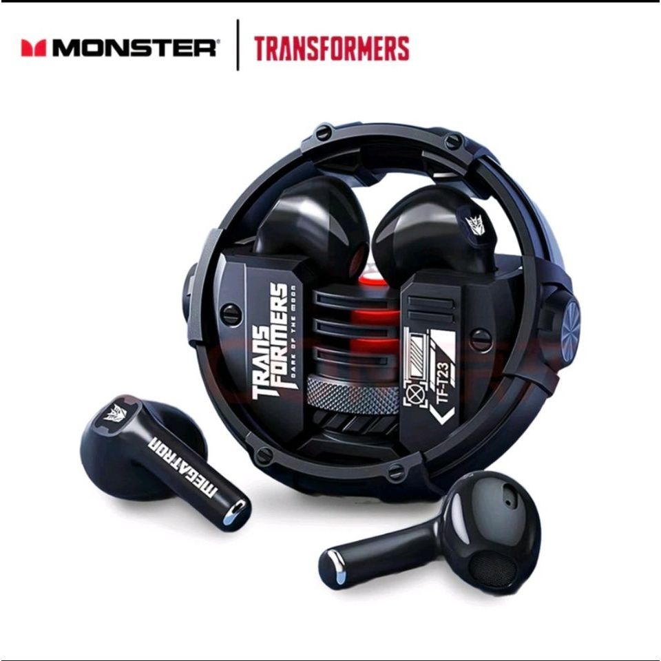 Monster X Transformers T23 TWS Bluetooth Earphone V5.4 Wireless Bluetooth Earphone - HITAM