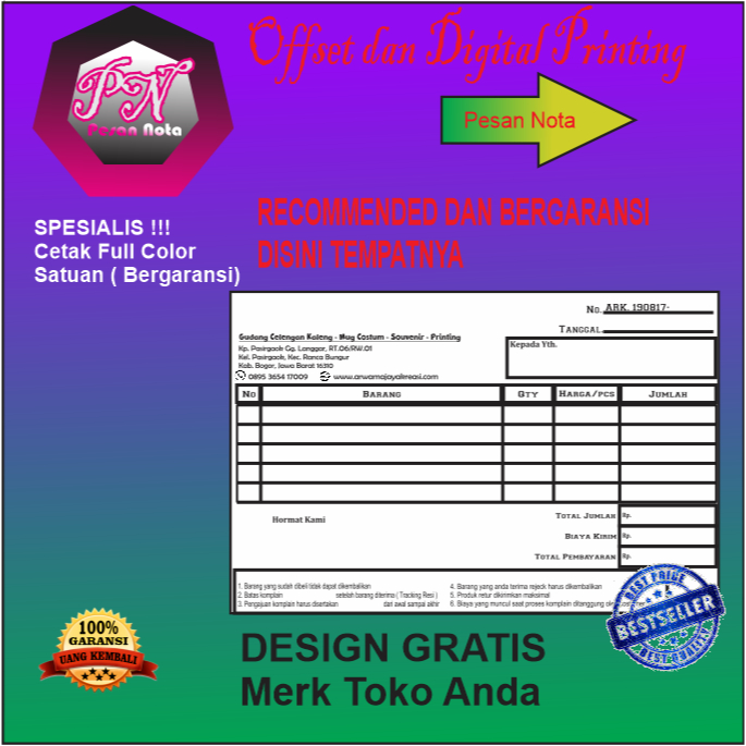 

Cetak NOTA 1/2F NCR 3 PLY