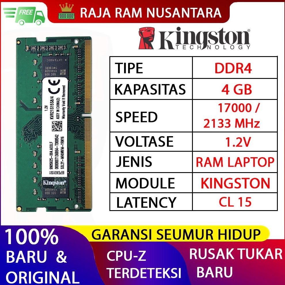 KODE A58G RAM LAPTOP KINGSTON DDR4 4GB 2133 MHz 17 ORI GAMING RAM NB DDR4 4GB