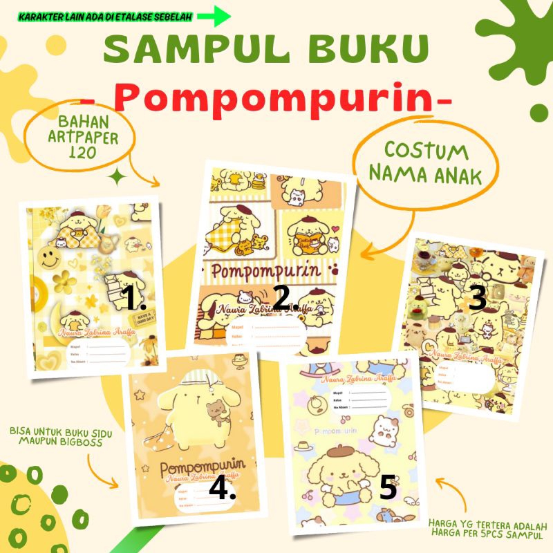 

5pcs sampul buku costum nama anak POMPOMPURIN