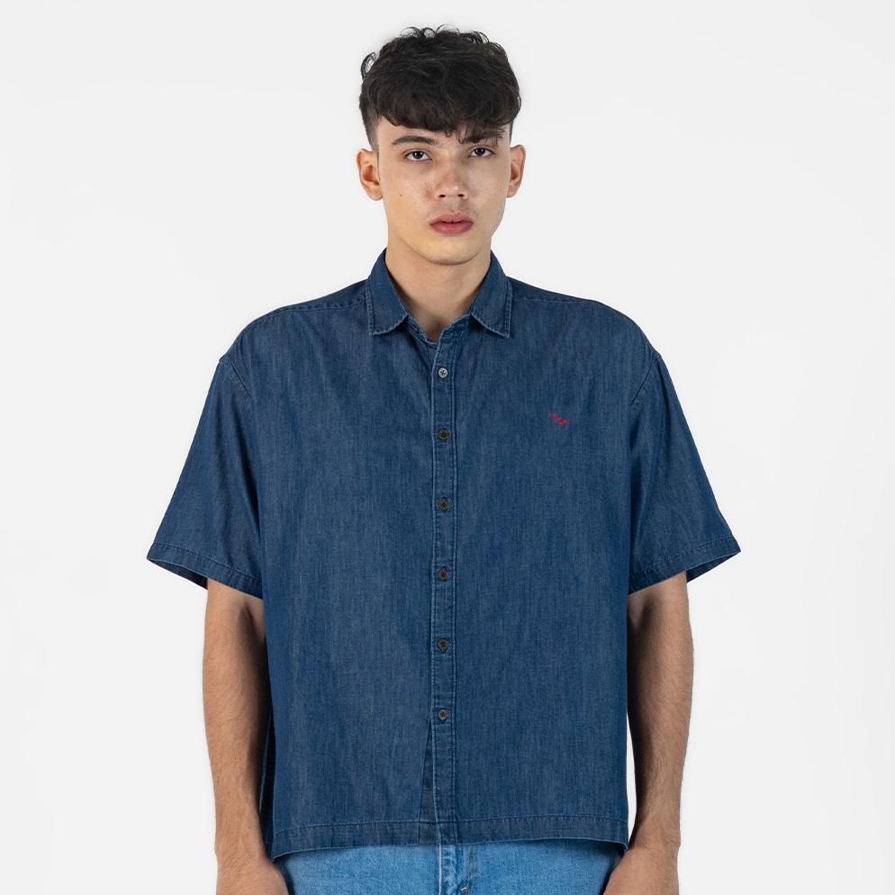 KODE L29W JOYRIDE  Light Blue Kemeja Denim Casual Pria Lengan Pendek SS  Top Man Shirt Edwin