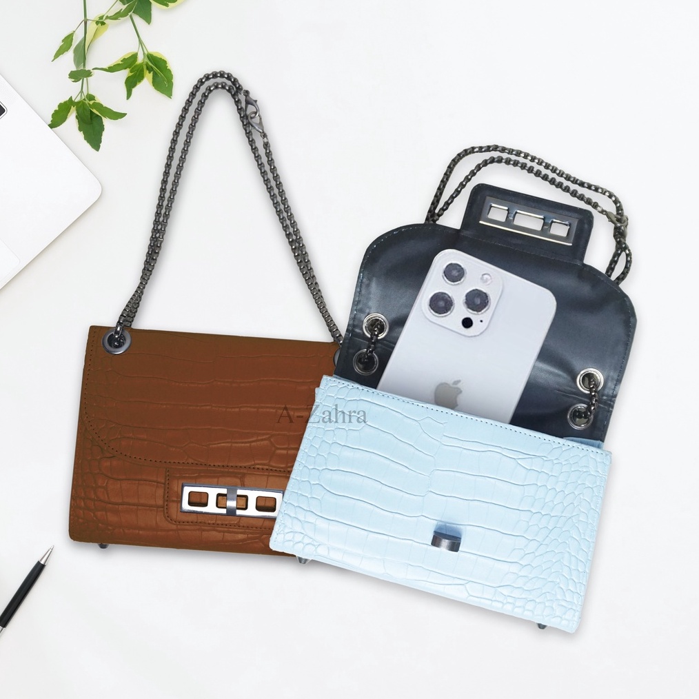 SERU AZAHRA 54 TAS WANITA CROCO RANTAI  SHOULDER BAG RANTAI HITAM