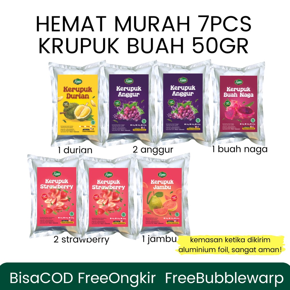 

DISCOUNT TODAY BARU Fiona Paket Hemat 7pcs Kerupuk Krupuk Buah Durian Anggur Strawberry Buah Naga Jambu