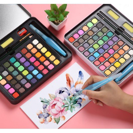 

3648 Watercolor Set Cat Air Set Bonus Kuas dan Kertas Gambar Cat Air Padat Solid Watercolor Set 36 48 Warna Cat Air q J6Z7