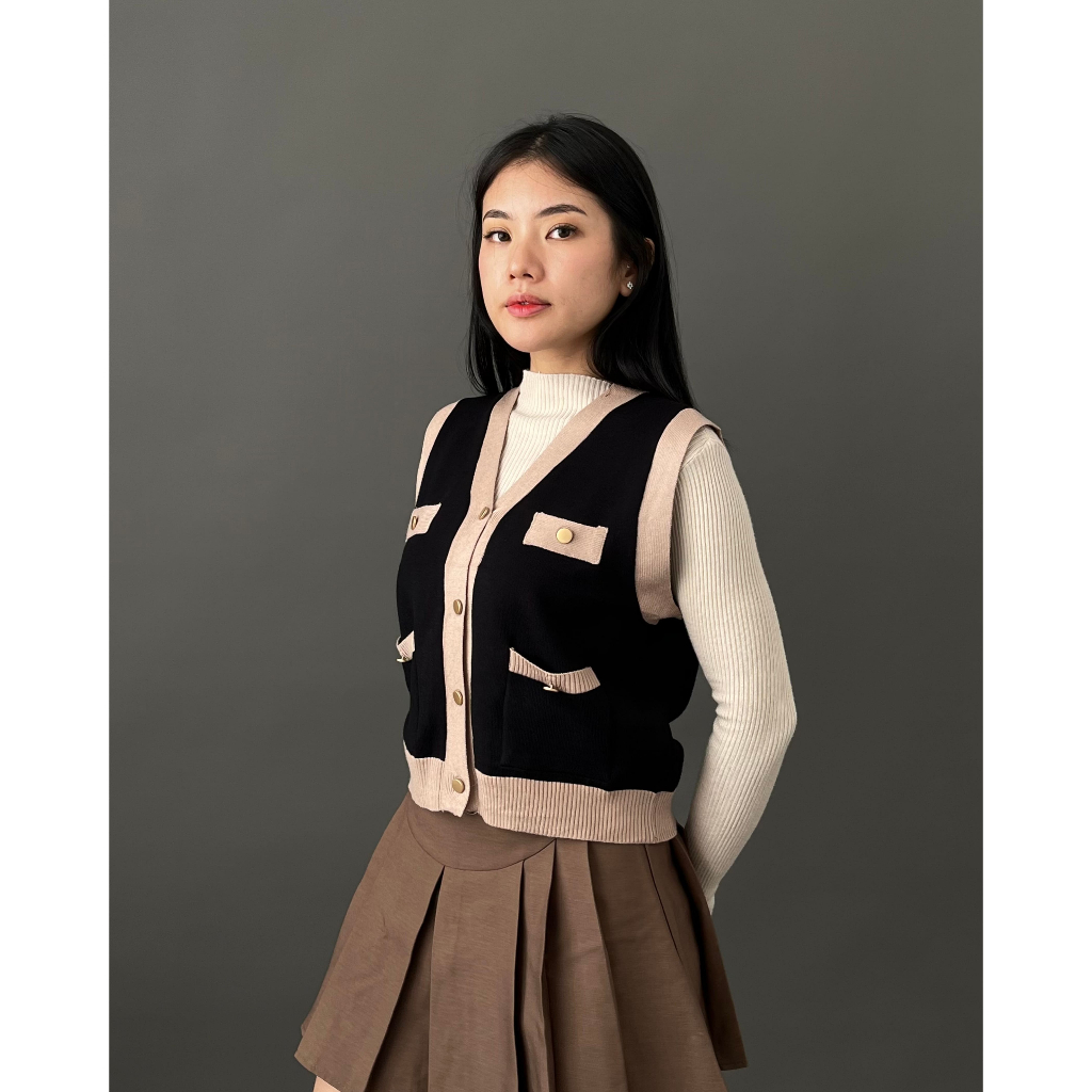 ROSLYN KNIT VEST V-NECK PINKDOSE IMPORT PREMIUM #1413