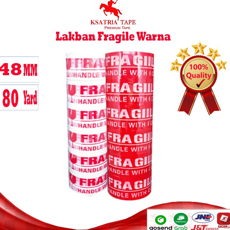 

TERMURAH Lakban OPP Tape Lakban Fragile Merah Putih Dunia Packing 8 Yard 1 Slop u F6Z4