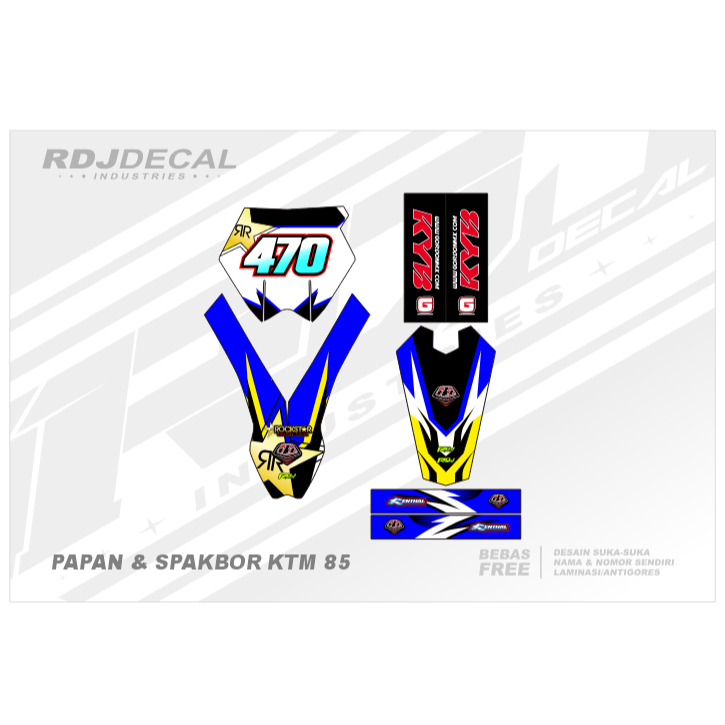 DECAL STICKER PAPAN KTM 85 OLD (002) DEKAL STIKER SPAKBOR DEPAN BELAKANG, ARM & COVER SHOCK LAMA HIT