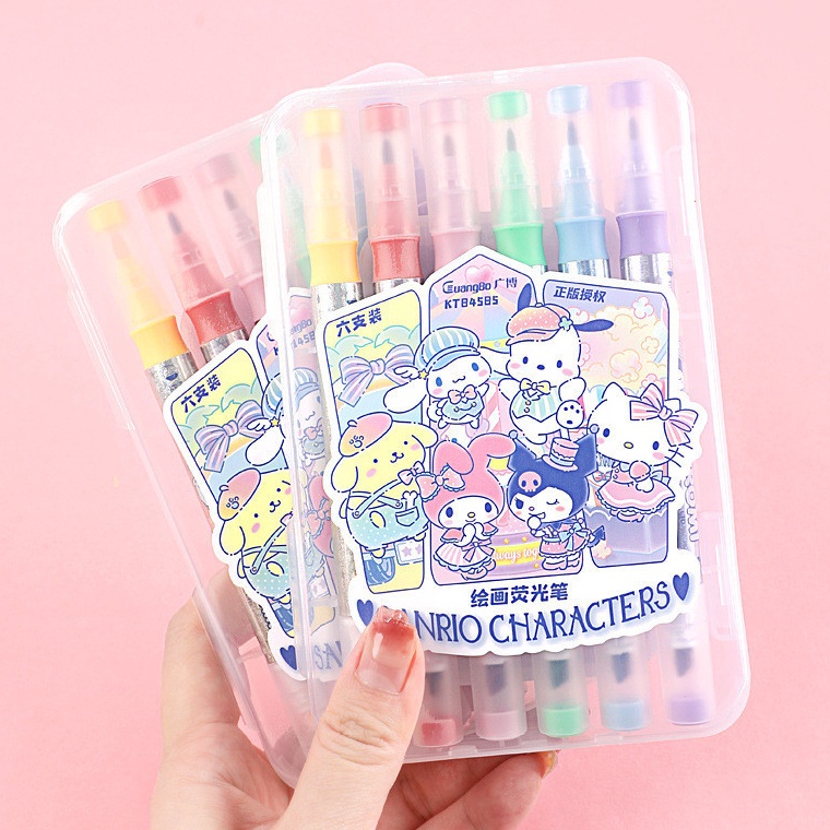 

6pcs Stabilo 2 kepala sanrio highlighter license sanrio Stabilo pastel color cute penanda pewarna g D5D6