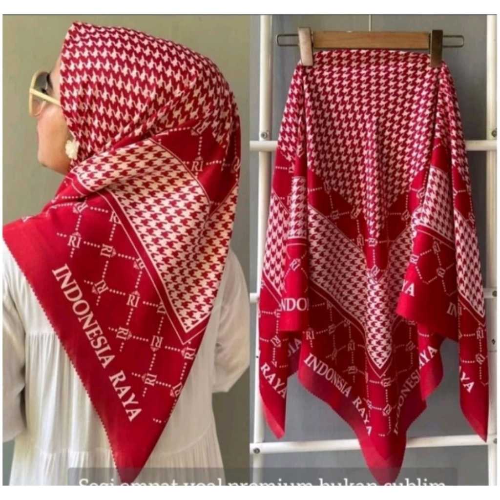 jilbab motif merah putih Kerudung Segiempat Voal Motif Premium Terbaru