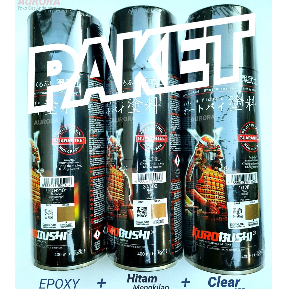 

PAKET Samurai Paint Epoxy Surfacer UCH21 Hitam Black 19 Clear 128 Anti Gores Mengkilap e X2A4