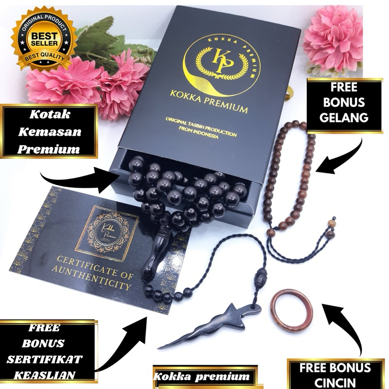PREMIUM QUALITY Tasbih Kokka 100 % Asli Bersertifikat Motif Keris 6 7 8 MM Original