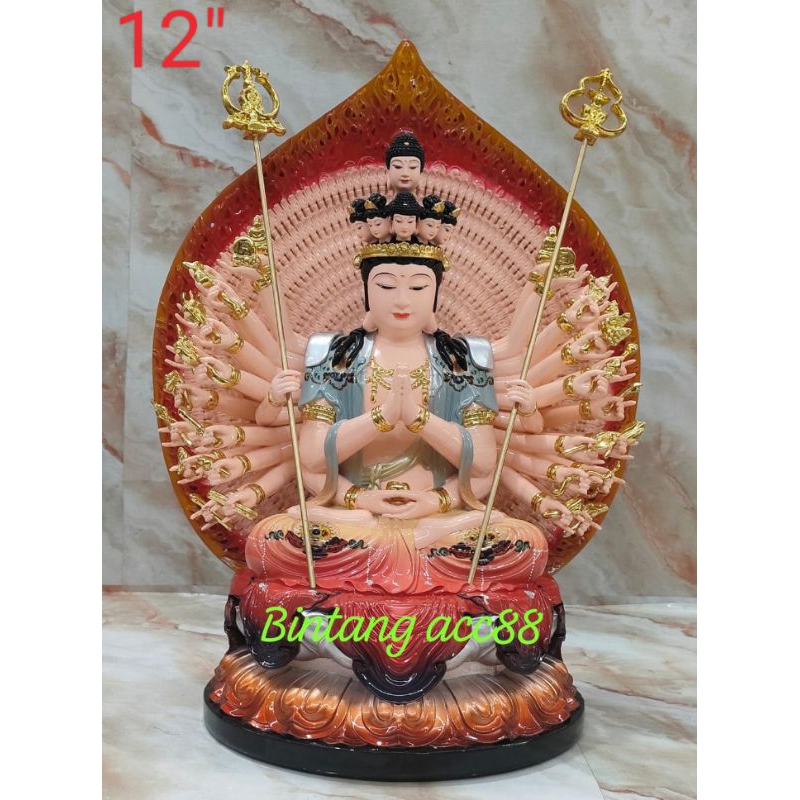 patung dewi seribu tangan/ cien so kwan im - 12inch - fiber - qing - l24