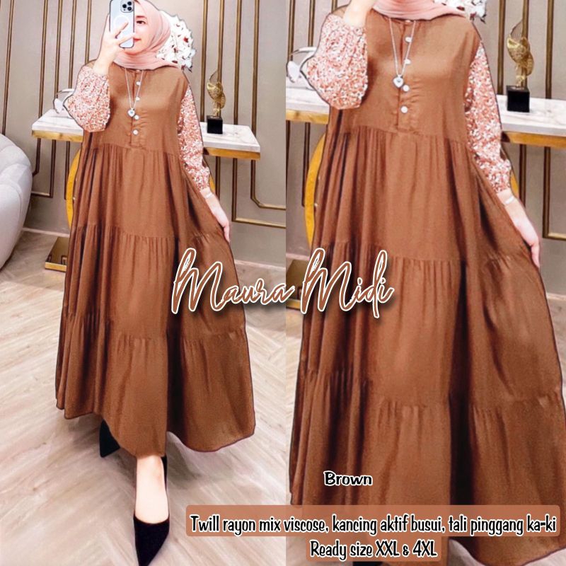 Maura Midi Dress Jumbo LD 120 140 PB 125 Big Size Rayon Twill 2XL 4XL Motif Bunga XXL XXXXL Busui Fr
