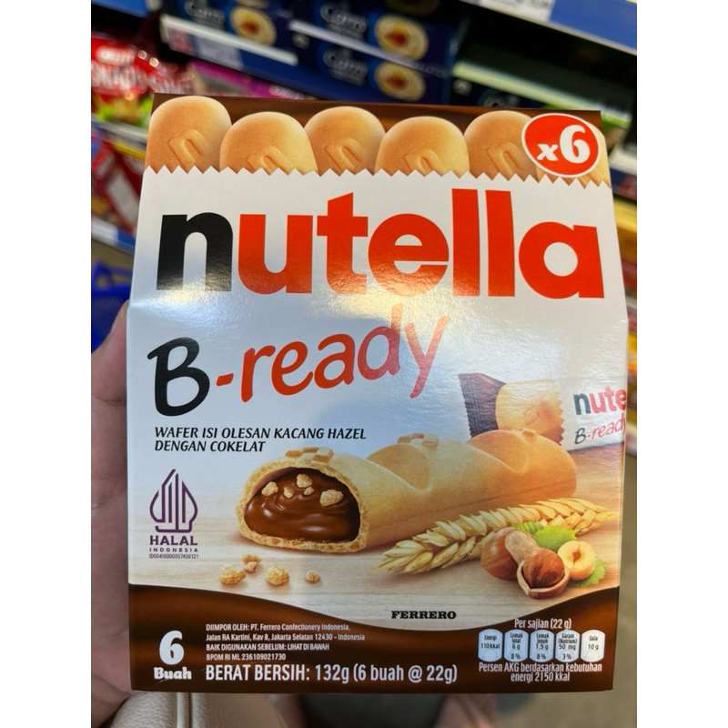 

NUTELLA BISCUIT B-READY/NUTELLA B-READY WAFER BISCUIT 132gr/NUTELLA B-READY WAFER BISCUIT PACK ISI 6 PCS HALAL