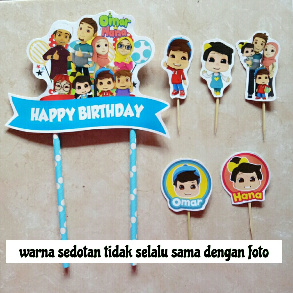 hiasan kue ulang tahun cake topper tema Omar & hana / omar dan hana