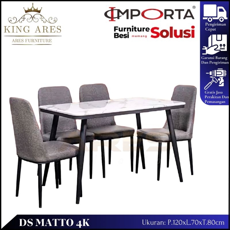 Meja Makan Importa / Meja Makan DS Matto Marmer / Set Meja Makan Kaca 4 Kursi Termurah Cirebon