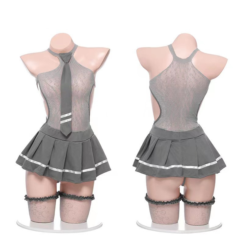Mio Lingerie Sexy Cosplay 1 Set Setelan Lengkap Dasi Stoking Cd Kostum Seragam Anak Sekolah Abu Rok 