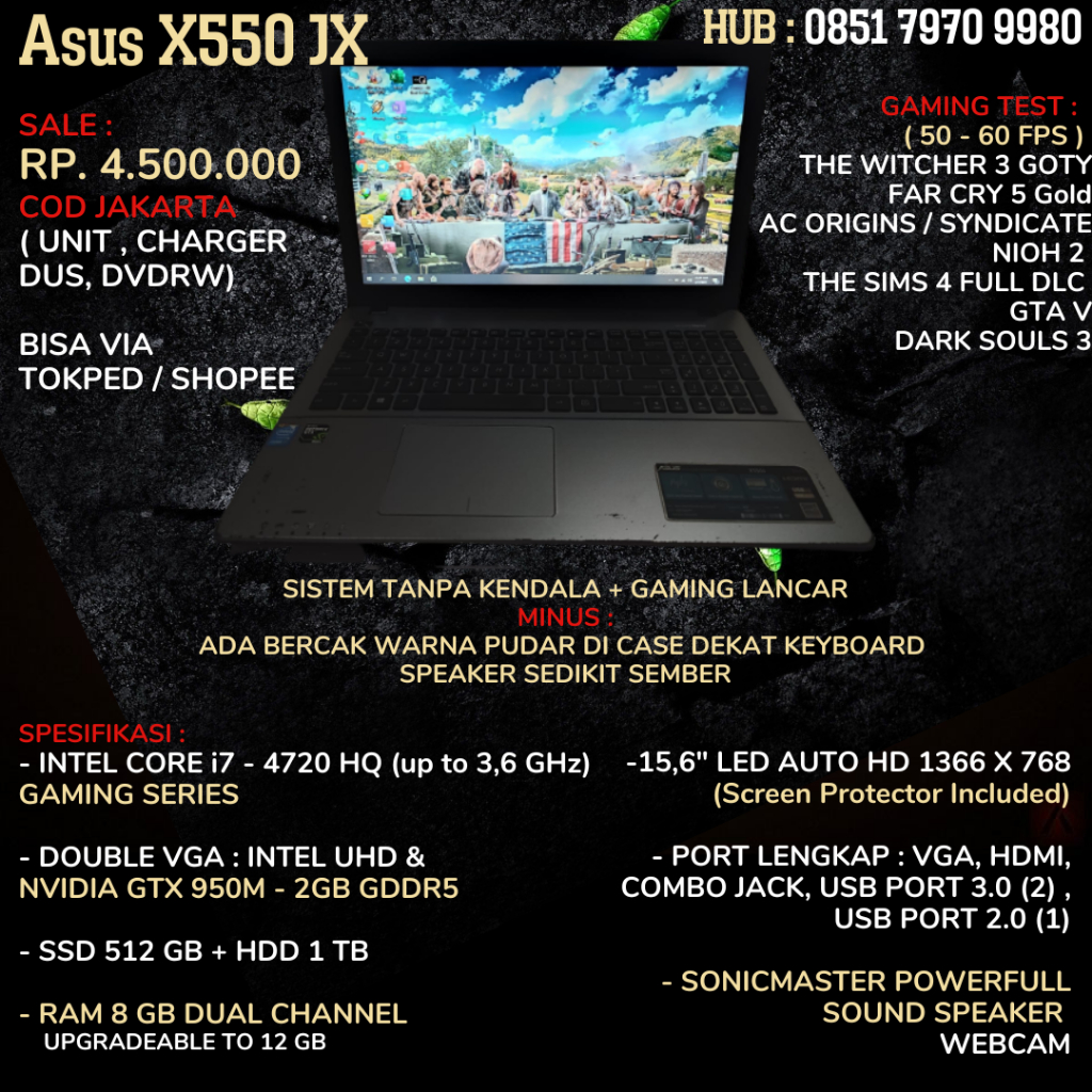 LAPTOP ASUS X550 JX ( LAPTOP GAMING SECOND MURAH )