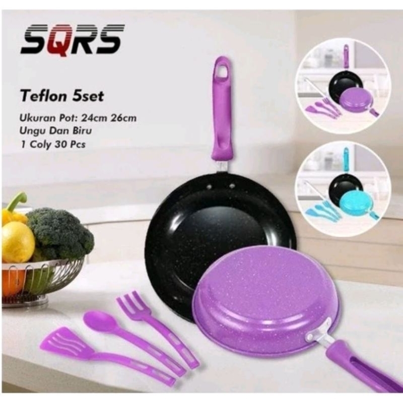 FRY PAN SET SQRS (5PCS) teflon set isi 5 fry pan set marble wajan set teflon isi 5 fry pan set isi 2
