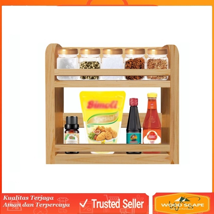 RAK BUMBU 2 TINGKAT / rak kosmetik / rak kayu / ambalan kayu / Tempat Bumbu Kayu 2 Tingkat /RAK BUMB
