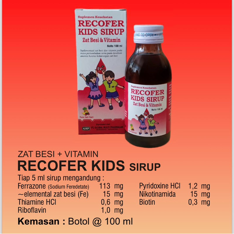Recofer kids sirup 100 ml ( multivitamin lengkap penambah darah anak )