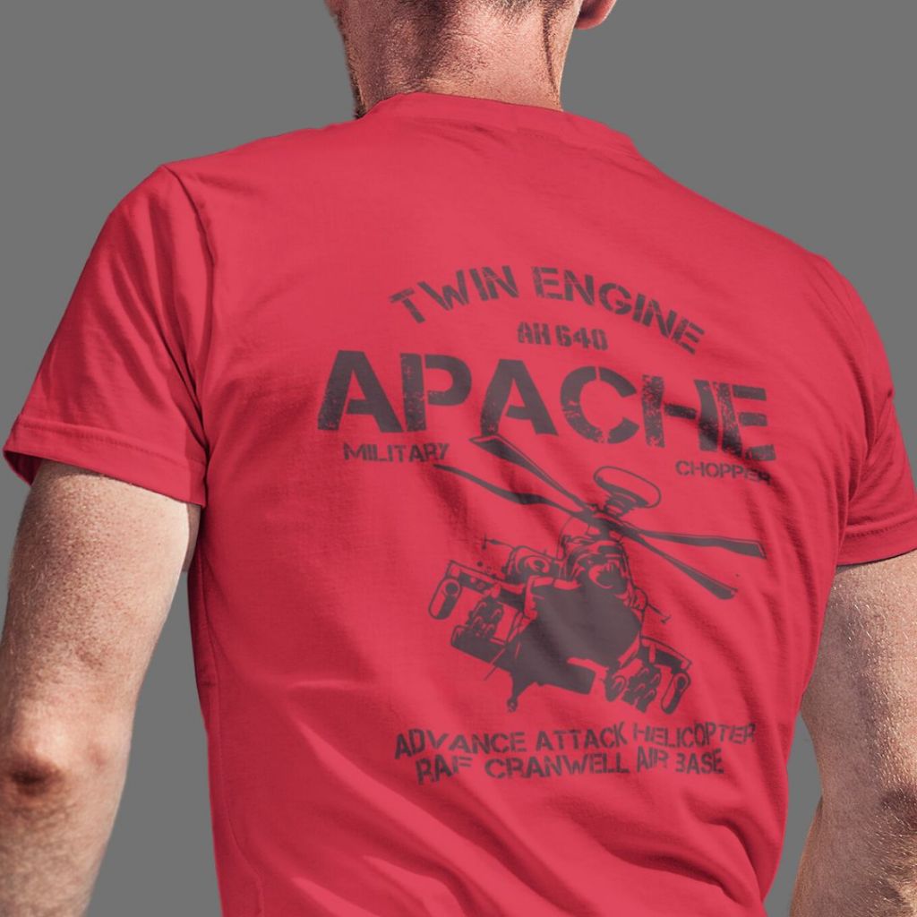 Kaos Vintage Retro Apache Helicopter Military Attack Chopper Red