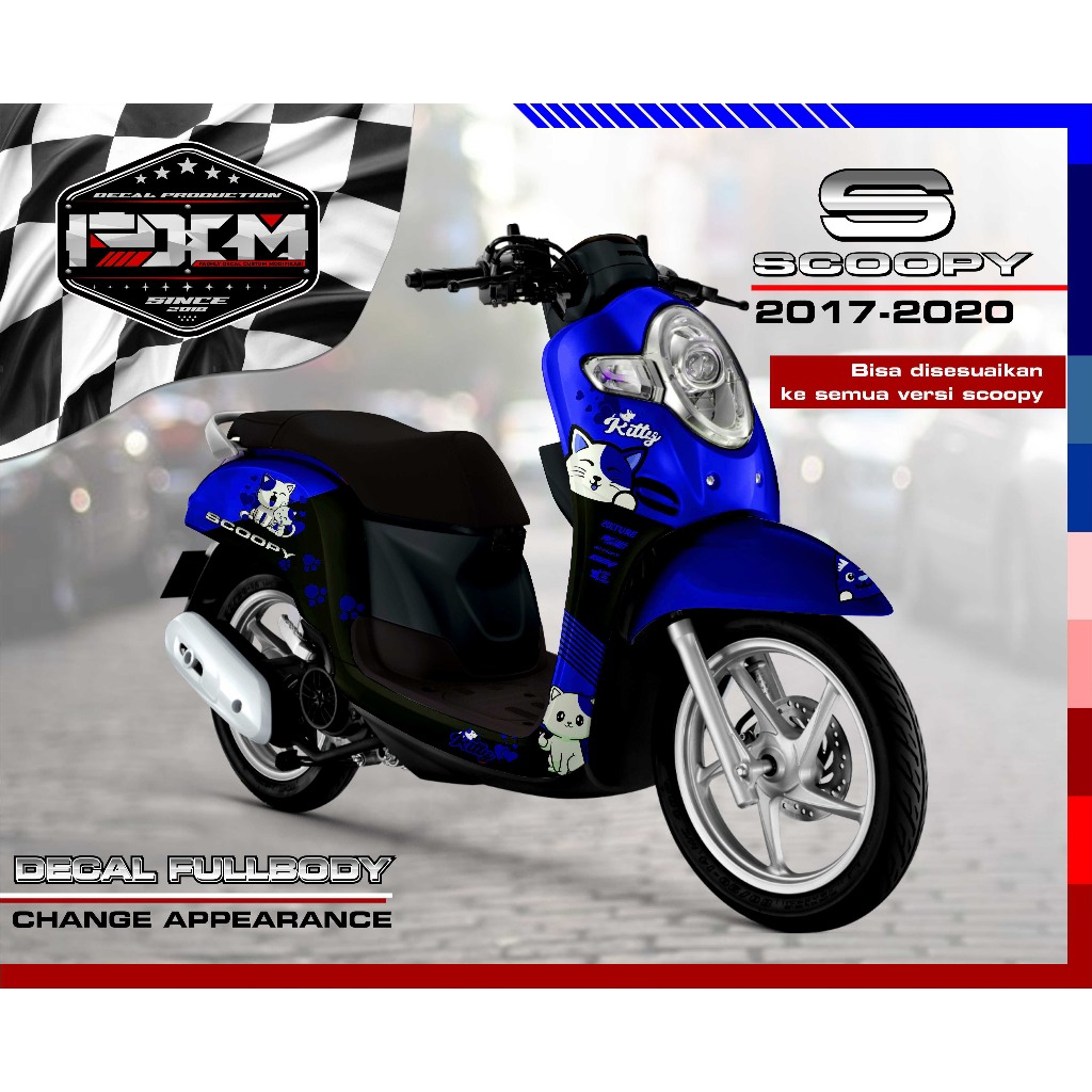 Decal Sticker Custom Full Body SCOOPY NEW 2016-2019 CAT BIRU Decal Stiker Variasi Motor SCOOPY FULLB