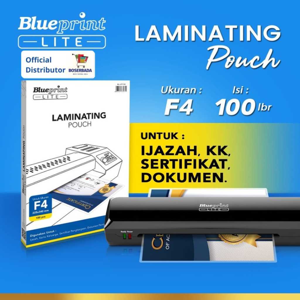 

BLUEPRINT LITE - Plastik Laminating Film Pouch F4 100 micron - 100pcs