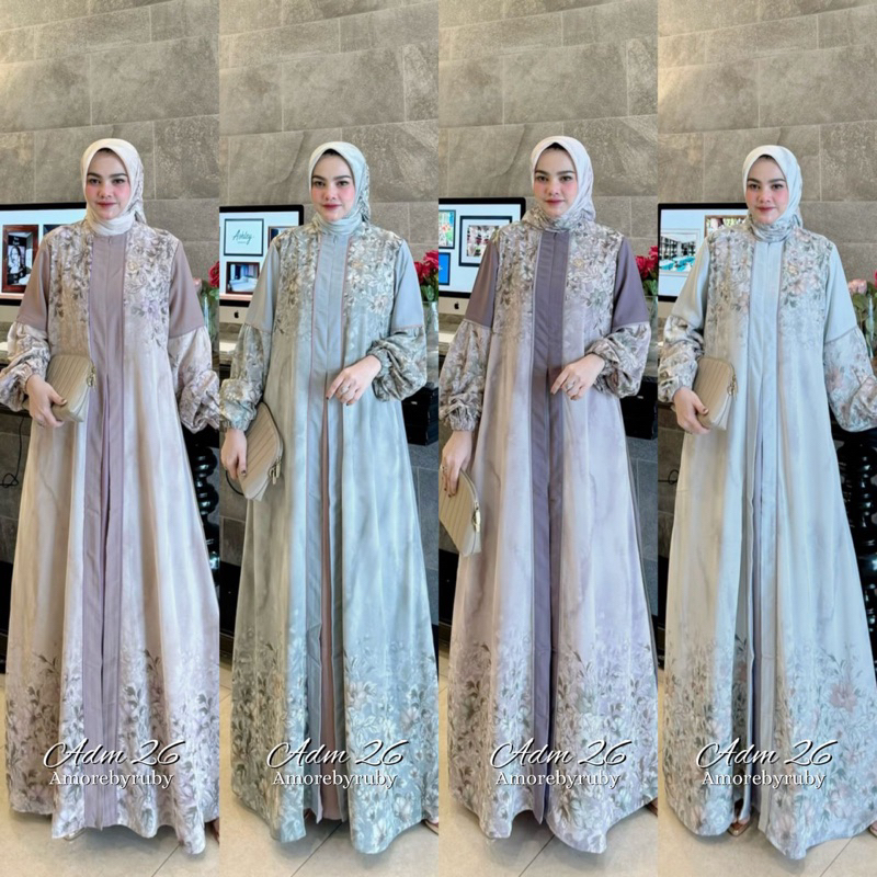ADM 26 DRESS AMORE BY RUBY GAMIS MOTIF BUNGA BAHAN CERUTI MEWAH BUSUI FRIENDLY ALL SIZE JUMBO LENGAN