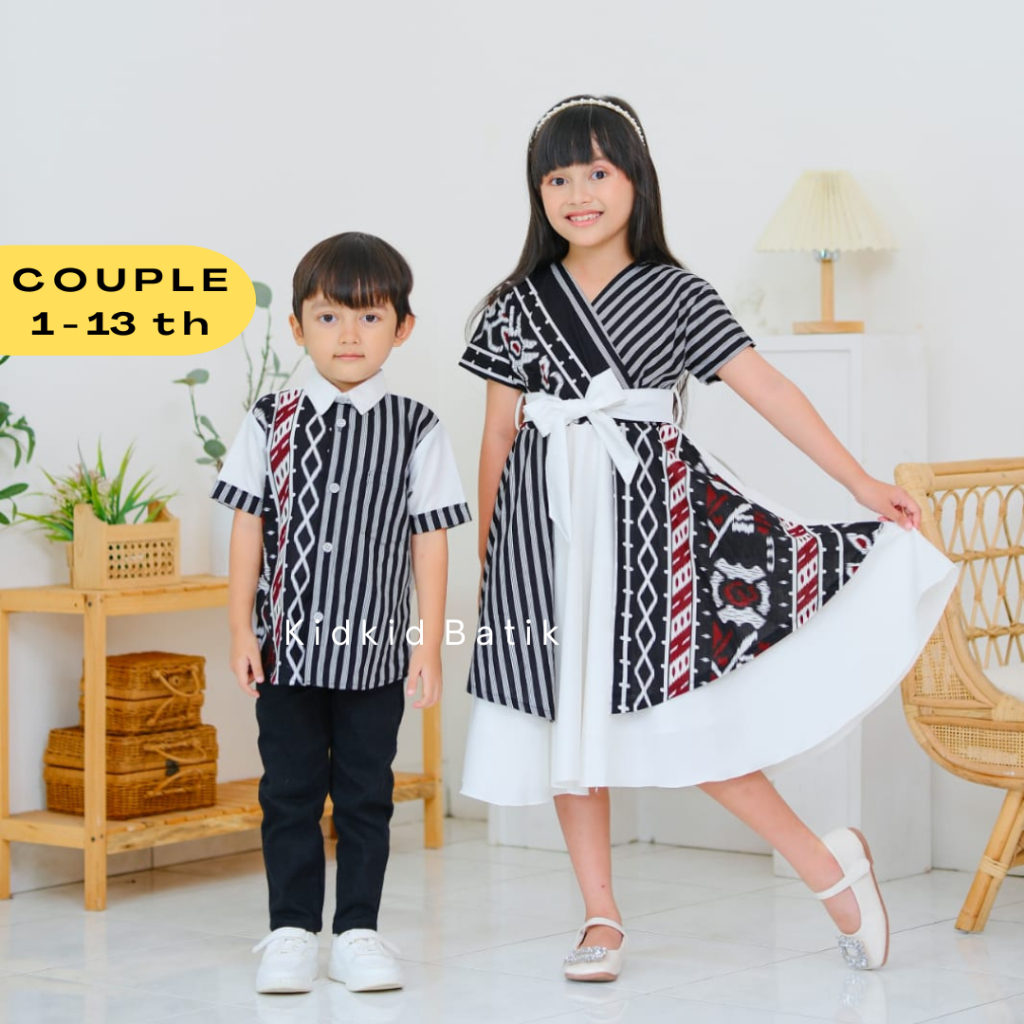 Baju Batik Couple Anak Laki Laki dan Perempuan Cowok Cewek Kemeja Dress Pesta Premium Kidkid