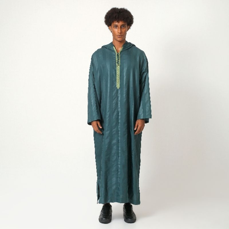 Baju Umroh Gamis Hoodie Djellaba Maroko Jalabah Jubah Kapucong Maroko Pria Polycotton Hijau Botol Sa