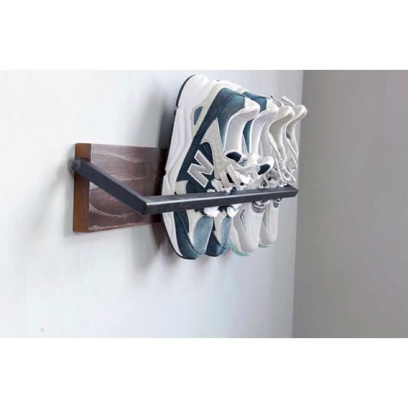 Rak Sepatu Tempel Dinding Besi Kayu Minimalis