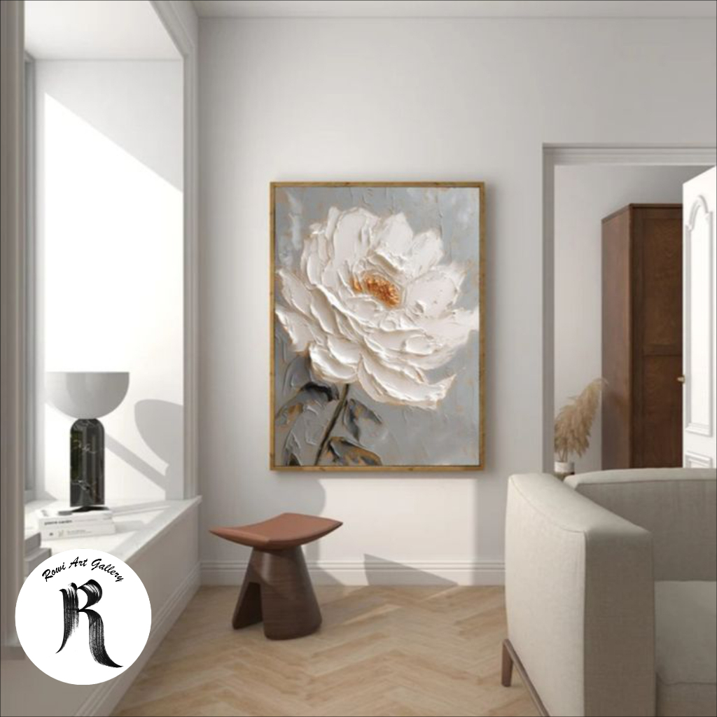 lukisan bunga minimalis - lukisan kanvas bunga timbul - lukisan aestetic