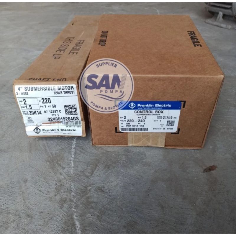 Motor Franklin 2 hp 1.5 kw 1 phase 4" 220V+Control box