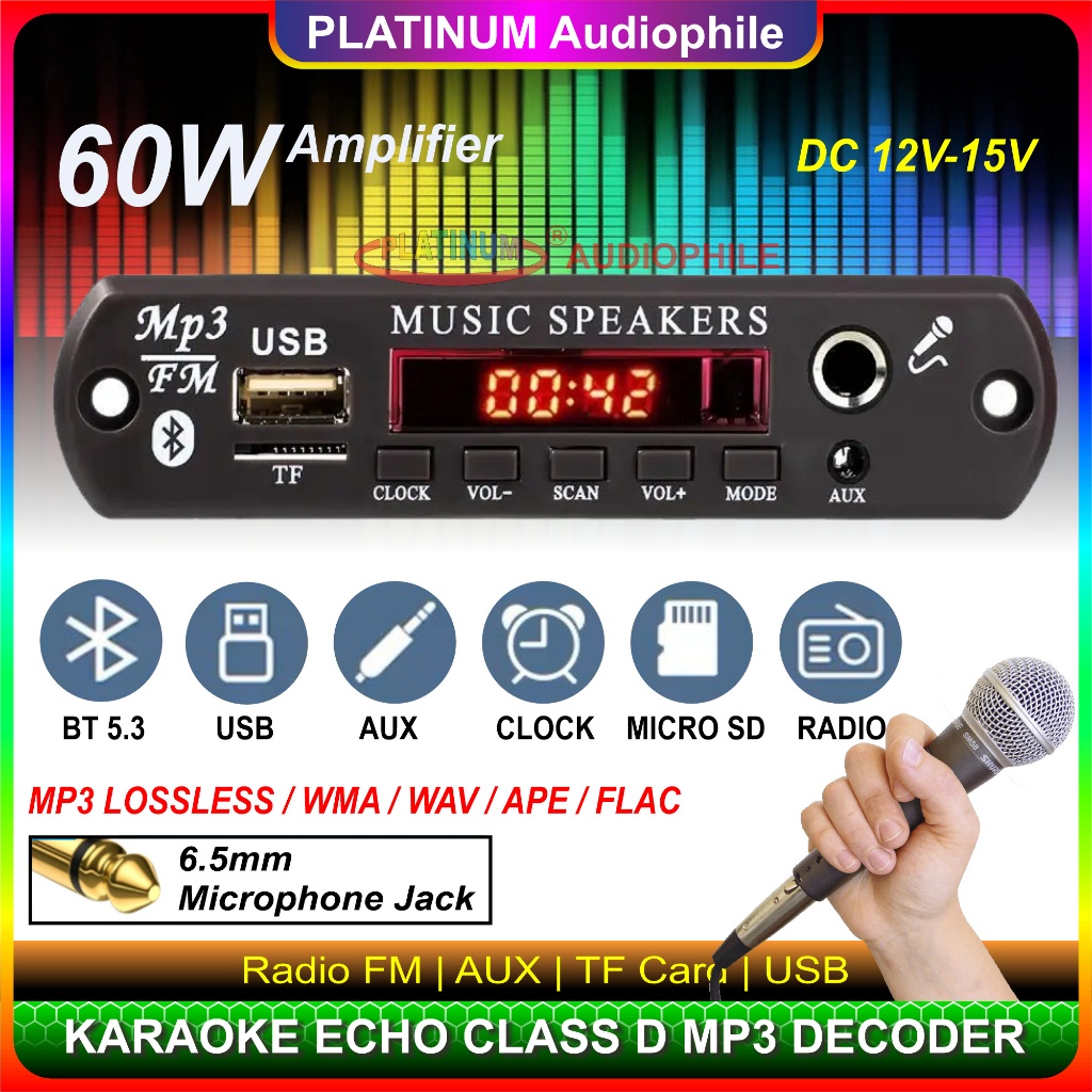 Modul MP3 Decoder Bluetooth Karaoke Mic echo Amplifier 60W Multimedia Speaker K59