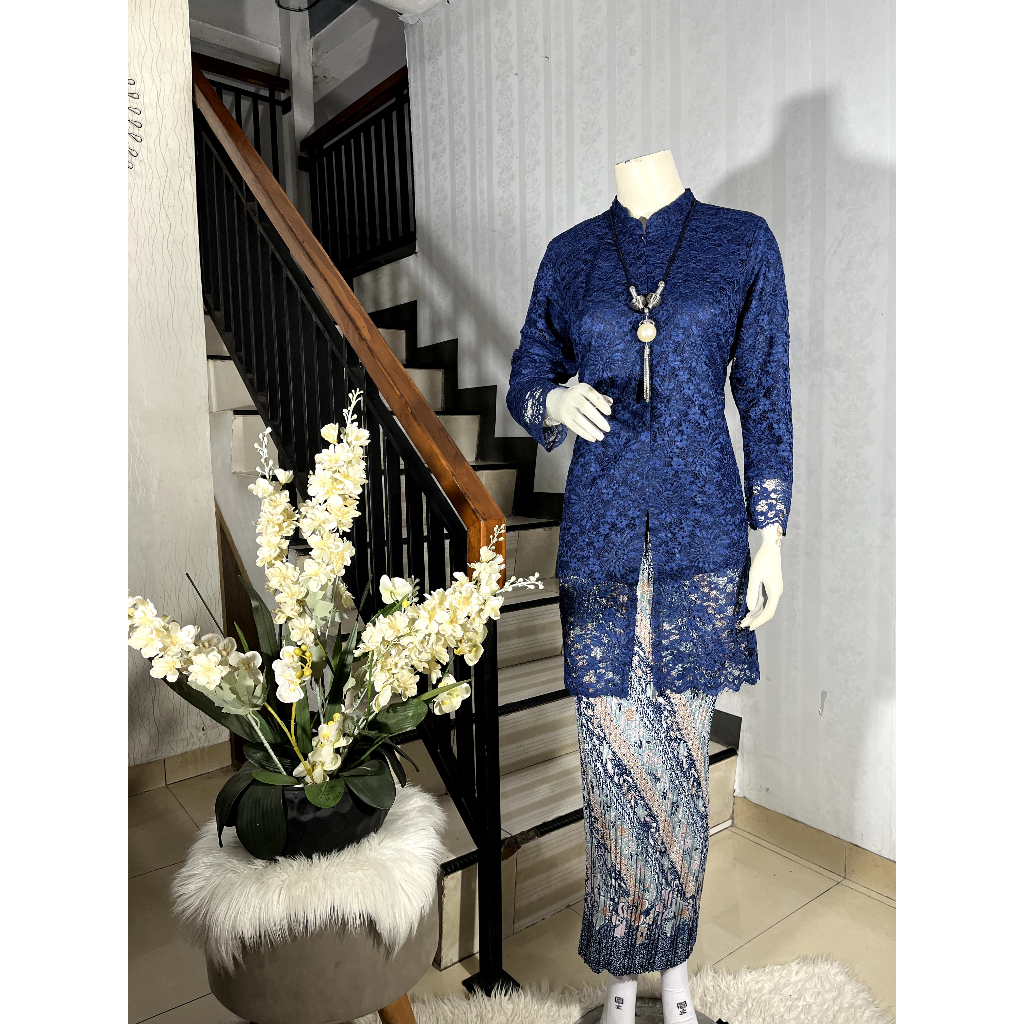 Kebaya tunik kerah Shanghai Stelan atasan kebaya brokat modern modis kondangan kebaya brokat mewah