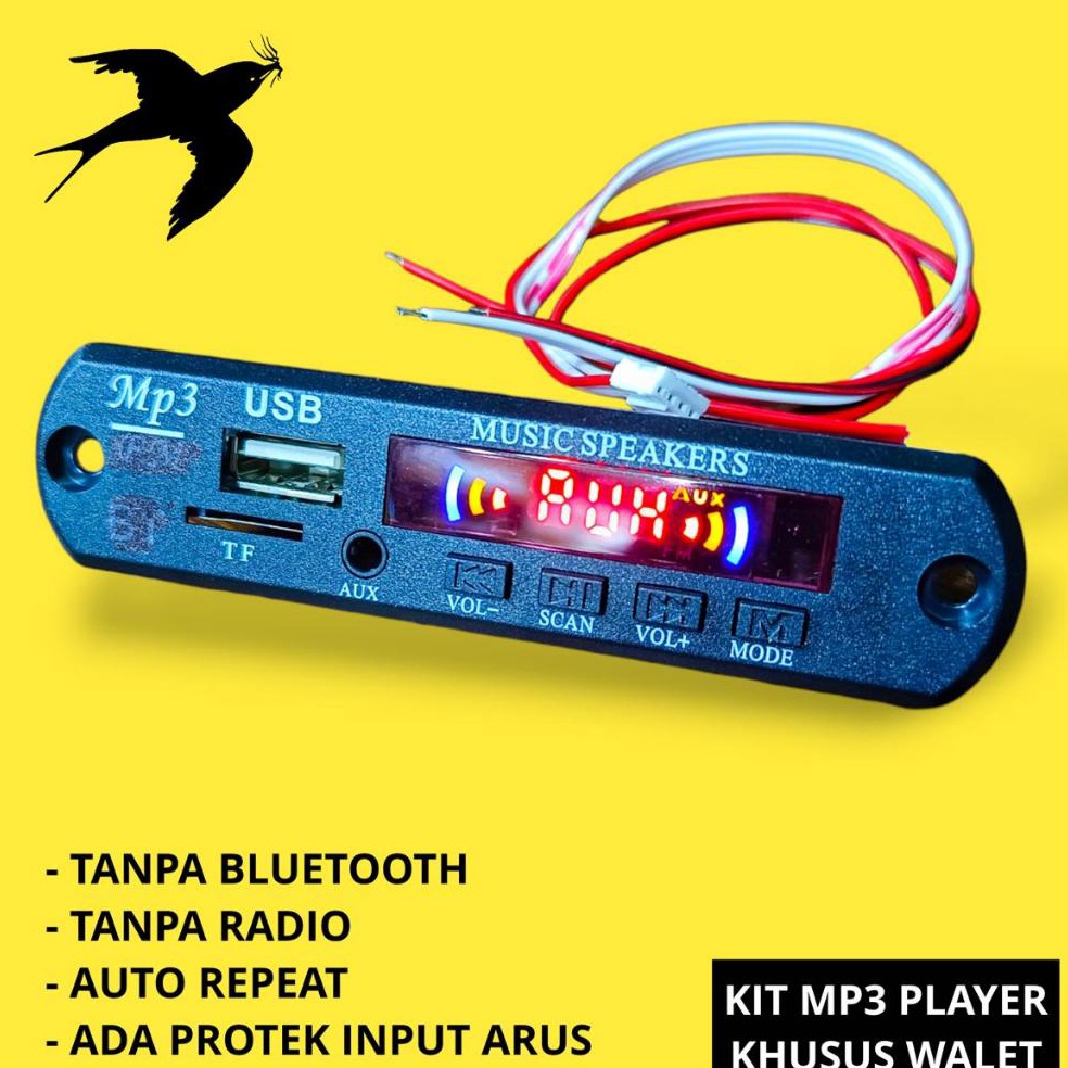 KODE J33N Kit Mp3 Player Khusus Walet DC 12V Auto Repeat  Tanpa Radio