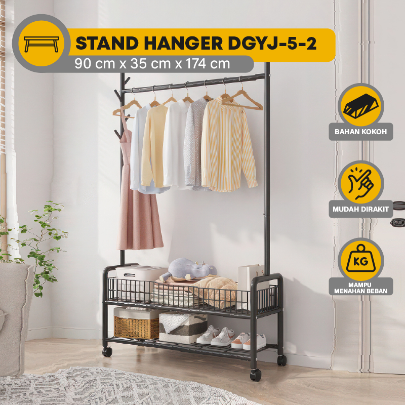 DEKORUMAH8 Stand Hanger Single DGYJ-5 Rak Serbaguna Dengan 4 Roda Bahan Stainless Berkualitas 2 warn