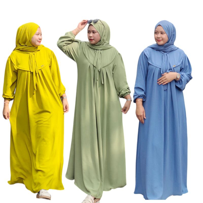 HARGA GROSIR GAMIS AYRA SYARI SET PASMINA OVAL BAHAN CRINKLE AIRFLOW PREMIUM DRESS BUSUI FRIENDLY LE