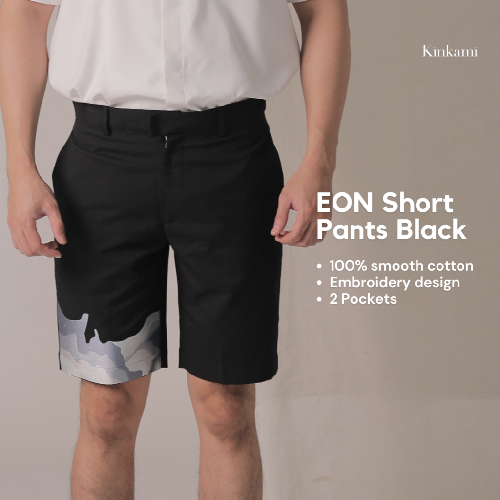 Celana Pendek Pria Premium Motif Ombak Bordir | EON Black by KINKAMI