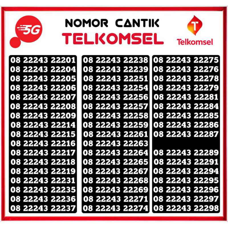 Nomor Cantik Telkomsel seri 22243 222 Nomor Telkomsel Rapi