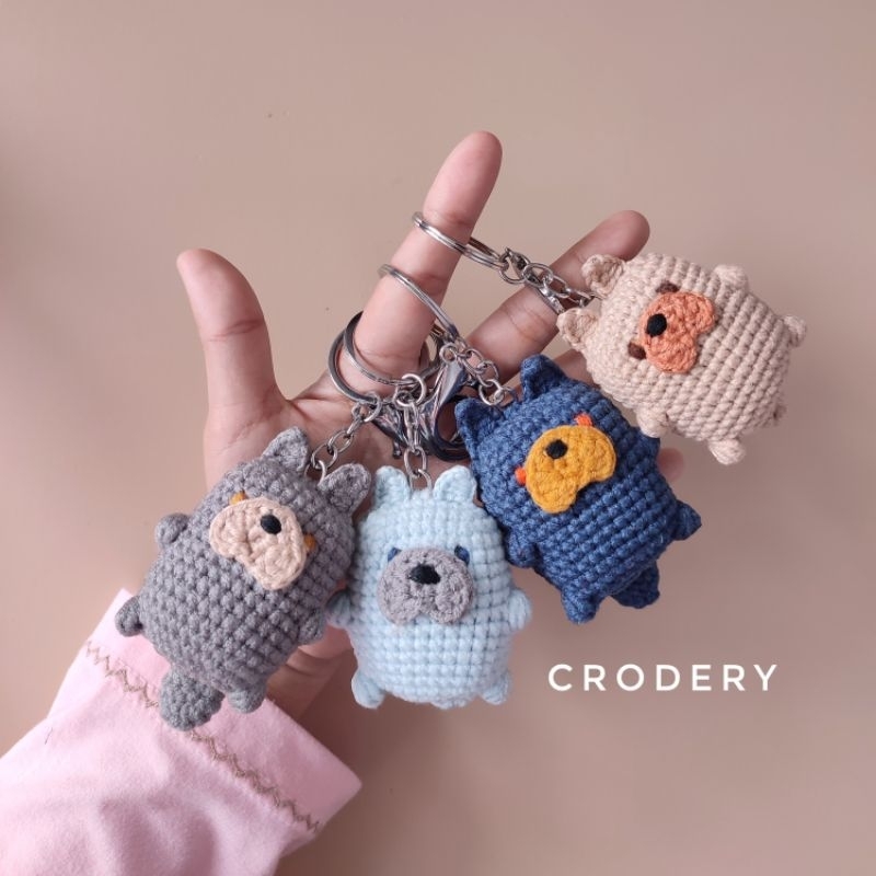 CRODERY Gantungan Kunci Boneka Anjing Bulldog